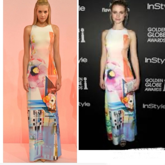 Clover Canyon Dresses & Skirts - Clover Canyon Maxi Dress Florescent Rose Floral Abstract Neoprene Scuba Runway